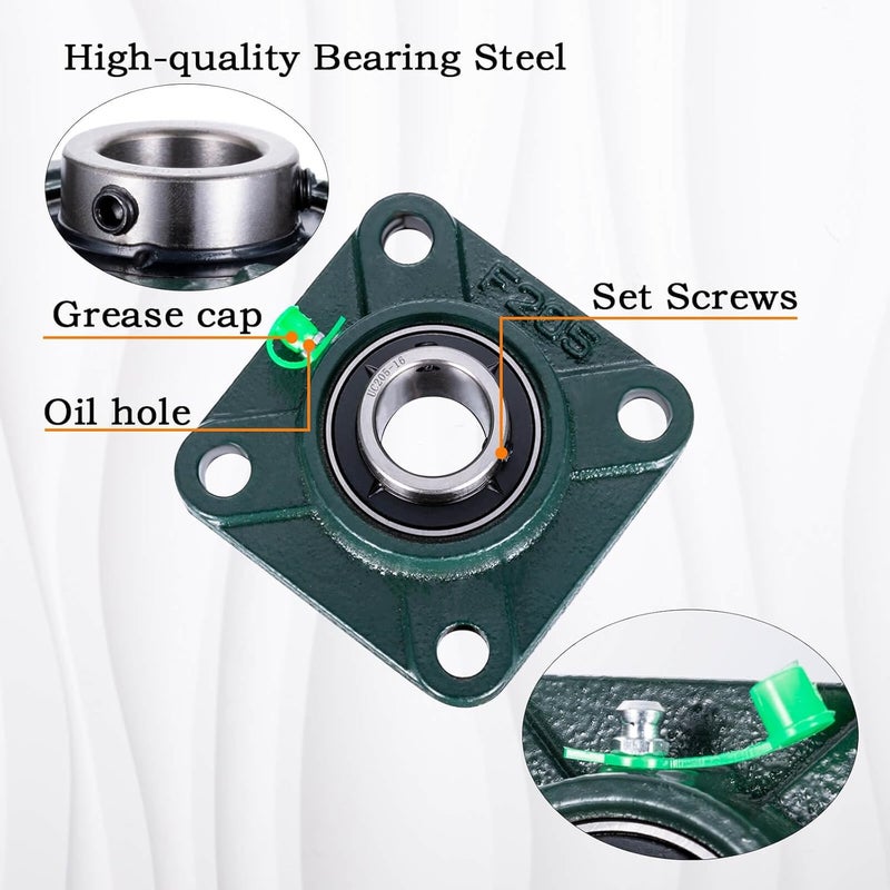 SHINICO Pillow Block Bearing 1 inch Shaft Bore, Square Flange Mounted UCF205-16 Solid Cast Iron Base, Swamp Cooler Parts, Self-Aligning, 2Pack - Image 4